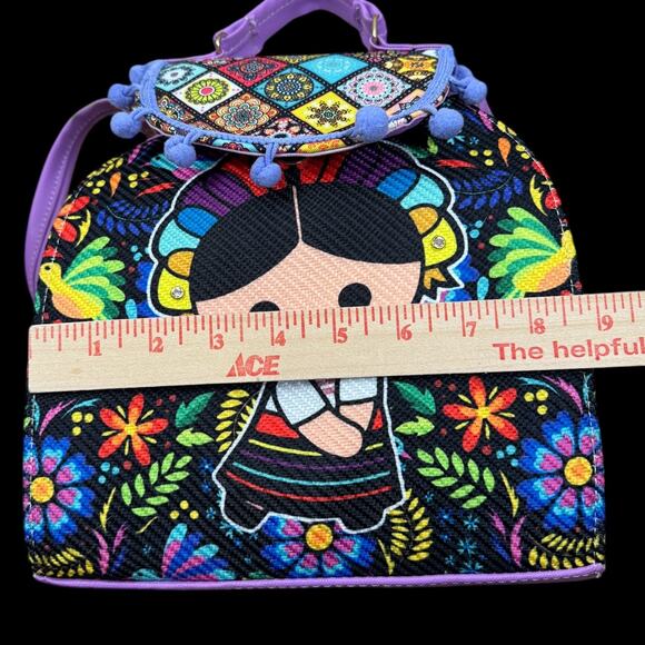 Handmade Mexican "Maria" Lele Doll Backpack Shoulderbag Handbag |  Purple - Picture 4 of 6